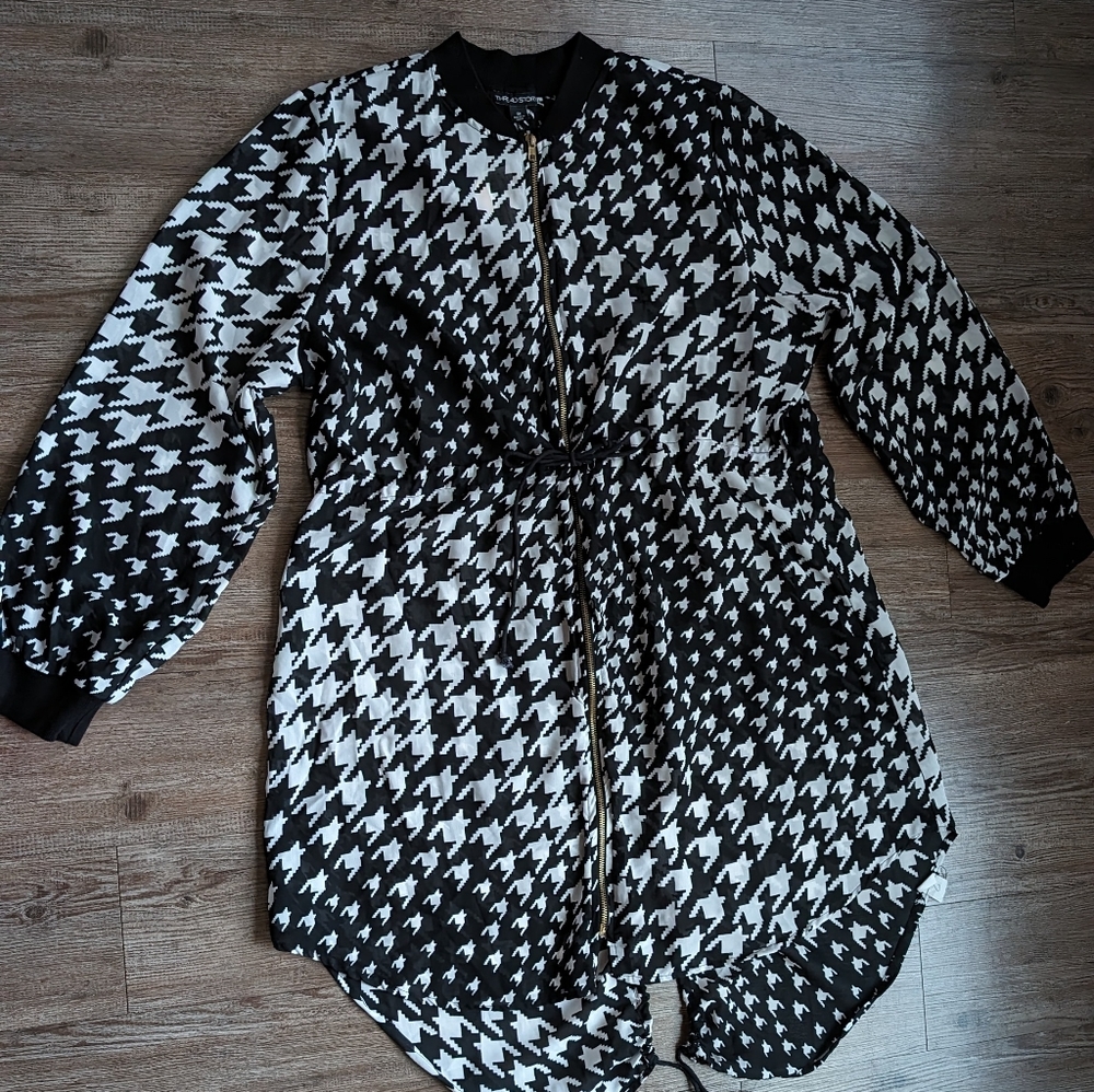 Long sleeve, black and white contrast, Sheer Dress